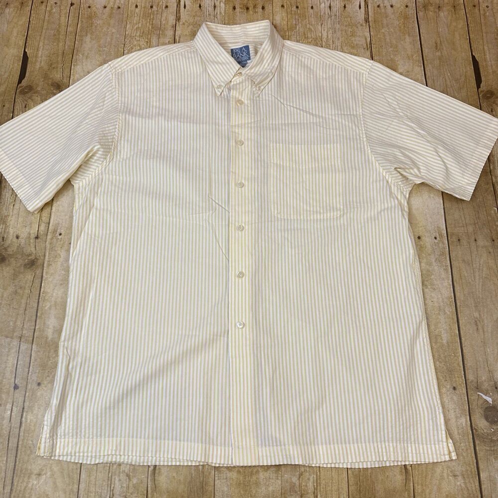Jos A Bank Stays Cool Button Down Shirt Large Yellow Striped Short Seeve - Picture 6 of 10